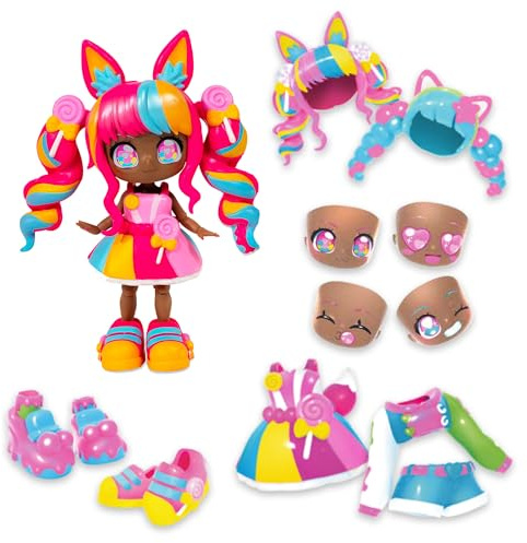 Animakii Fashion Dolls - Bambola alla moda personalizzabile Candy + Bubblegum Style - Bambola alla moda da 12,7 cm con 32 look in uno - Accessori per bambole, vestiti, scarpe e piatti per il viso
