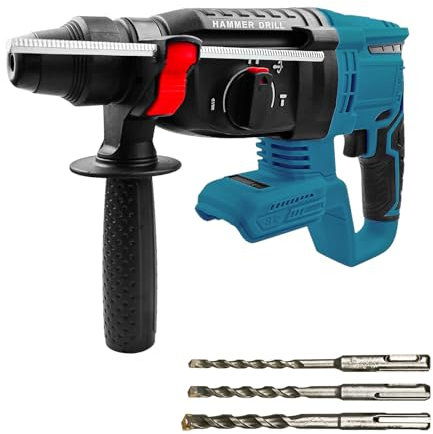 TALOEYH - Cordless Rotary Hammer Drill Compatible with Makita 18V/21V Battery, Brushless SDS-Plus Hammer Drill with Safety Clutch, 650W, 2.6 Joules Power Tools with 360° Auxiliary Handle & 3 Drill Bit