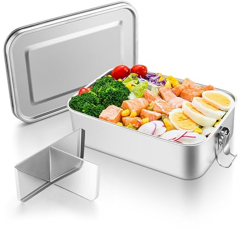 HaWare Brotdose mit Fächern, 2400ml Edelstahl Bento Box Lunchbox für Kinder & Erwachsene, Auslaufsicher Metall Brotzeitdose mit Abnehmbar Trennwand für Büro/Schule/Picknick, Spülmaschinenfest