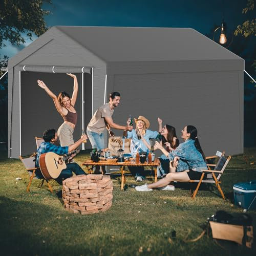 Tonnelle– Carport Auto Multifonctionnel et Grande Tente de Garage avec Toile imperméable, Porte et Protection UV