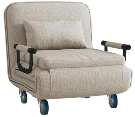 Klappbarer Schlafsessel mit Rollen 2-in-1 Klappbett 190 cm Sofa mit Abnehmbarem Bezug und Kissen für Kleine Wohnungen, Büro und Gästezimmer, Platzsparendes(Beige,78x72x78cm)