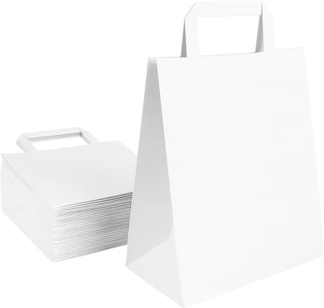 Commerline Papiertüten mit Henkel 32x12x40cm, Papiertragetaschen | 250 Stück, Weiß, Kraftpapiertüten, Tragetaschen Papier, mit Papierhenkeln, für Boutique, Einzelhandel, Geschenke