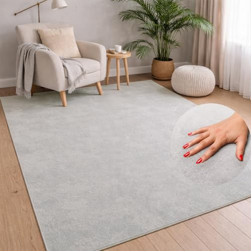 carpet city Waschbarer Teppich Einfarbig Kurzflor - 160x220 cm in Grau - Weich & Soft-Touch Haptik - rutschfest & Pflegeleicht - Teppich für Wohnzimmer, Schlafzimmer & Flur