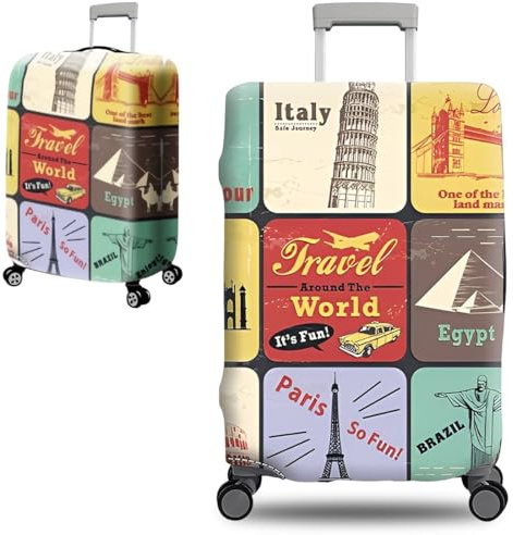 COYUN 1 Stück Kofferhülle, Elastisch Reise Kofferschutzhülle, Luggage Cover, Kofferüberzug, Reisekoffer Hülle Kofferschutz, Waschbarer Gepäck Abdeckung(22-24 Zoll, M, Muster - Reise-Wahrzeichen)