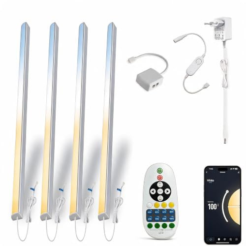 Cefrank Smart LED Unterbauleuchte Küche 4er Set V-Form Dimmbar 30cm | LED Leiste 1200LM 12W Smart 2700K-6000K Selbstklebend Alexa Google App IP44 Kueche Schrank Vitrine Ohne Bohren
