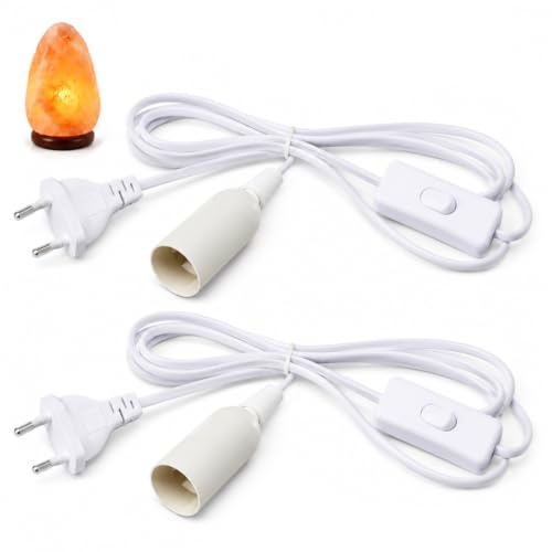 2PCS Câbles pour Lampe de Sel avec Interrupteur E14, Interrupteur et Prise FR, 1.8 M, Isolation PVC et Fil Cuivre, Support Polyvalent, Éclairage Maison et Intérieur, Installation Facile