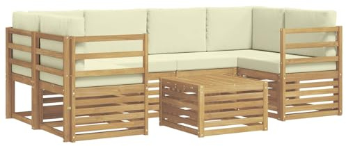 vidaXL Outdoor-Sofagarnitur mit Kissen 7 pcs Weiß und Creme Polyester, Garten, modernes Outdoor-Sofa-Set, langlebige Möbel für Terrasse, Lounge-Sitz und Komfort