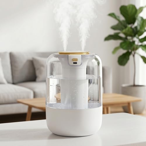 Humidifier for Bedroom - 2.2L Double Spray Cool Mist Humidifier with 3 Modes, Colorful Warm Night Light and Humidity Display, Waterless Auto-Off, Small Room Humidifier