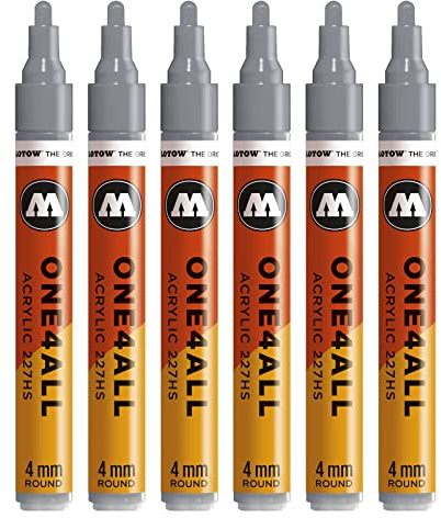 Molotow One4All 227HS Acryl Marker (4,0 mm Strichstärke, hochdeckend und permanent, UV-beständig, für fast alle Untergründe) 6 Stück Farbe 203 kühles grau pastell, 1 Stück (6er Pack)