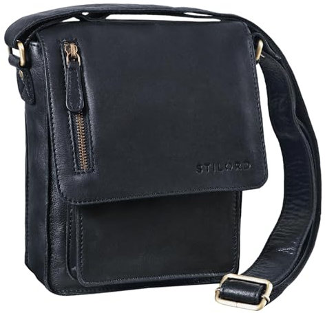 STILORD Herren-Umhängetasche schwarz - Kleine Vintage Schultertasche - 8,4 Zoll Messenger-Bag - Tablettasche aus echtem Büffel-Leder 'Finn'