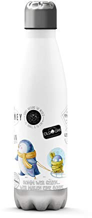 Sunnywall Premium Edelstahl-Thermosflasche mit niedlichen Motiven kalt & heiß Thermoskanne Isolierflasche Trinkflasche 500ml Wasserflasche 0.50L Pinguin