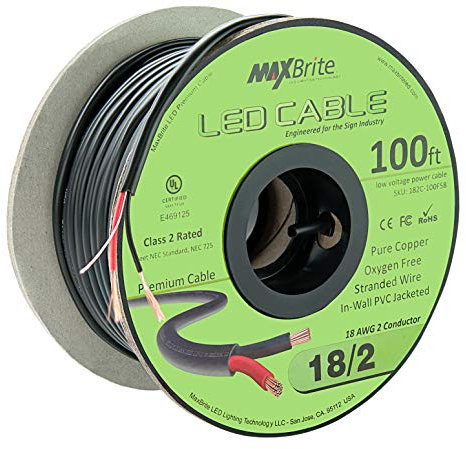 30,5 m 18 AWG Niedervolt LED Kabel 2 Leiter schwarz Hülse Unterputz Lautsprecher Draht UL/cUL Klasse 2