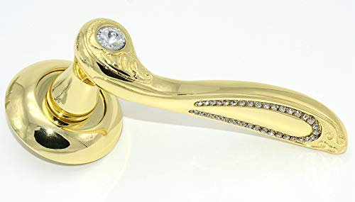 Vintage Sparkle Diamante Internal/External Door Handles on Rose Scroll Style Polished Chrome/Brushed Steel/Gold/Antique Bronze Finish (Gold)