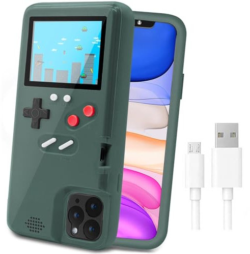 LucBuy Game Console Case for iPhone 11, Retro Protective Cover Self-powered Case with 36 Small Game, Full Color Display, Shockproof Video Game Case Compatible with iPhone 11 - Green