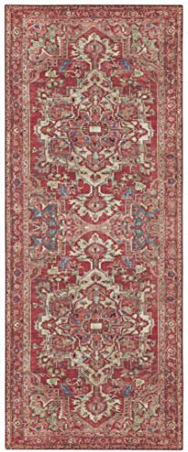 Nouristan Asmar Teppich – Wohnzimmerteppich Orient-Touch Detailiertes Muster Florales Kurflor Flachgewebe Teppich für Esszimmer, Wohnzimmer, Schlafzimmer – Orientalrot, 80x200cm