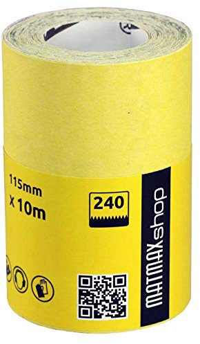 MatMax Pack of KLINGSPOR (Germany) 115mm x 10m Aluminium Oxide Sandpaper Roll + Gift (Grit, 240)