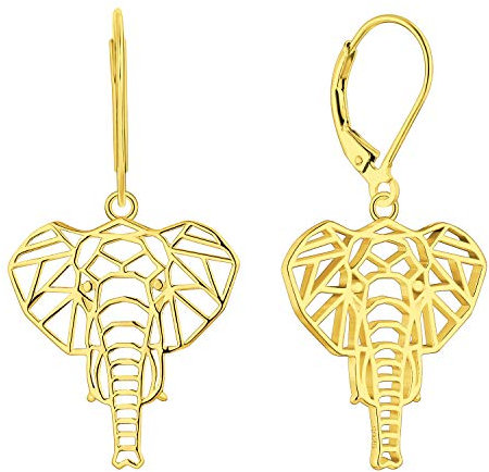 JO WISDOM Damen Ohrringe Elefant Ohrhänger Silber 925,Hängende Tier Schmuck mit Gelb Vergoldet,Schmuck für Frauen
