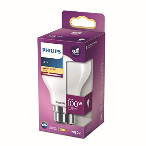 Philips LED Classic B22 - Bombilla (100 W, forma de lágrima, mate, luz blanca cálida)