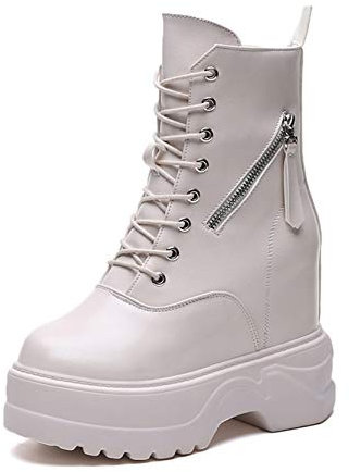 Stivali in Pelle da Donna Stivali Invernali Impermeabili con Plateau Alto Caldo Stivaletti con Zeppa con Tacco nascosti da Donna