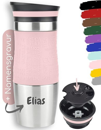 Milu® Thermobecher mit Gravur 370ml personalisiert - Valentinstagsgeschenke für Frauen & Männer I Geschenk Ideen Papa, Mama, Freund, Freundin, Geschenkideen zum Valentinstag, Geschenke (Rosa)