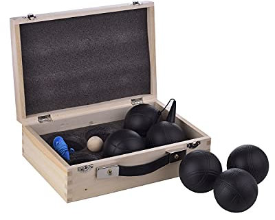 LAGUIOLE Black Edition Jeu de 6 Boules de Pétanque - Cochonnet - Ramasse-Boule Aimanté- Jeu de Jardin- 2 Joueurs - Métal - Noir