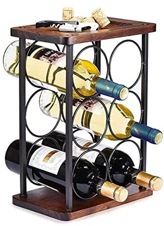 Ouseen Encimera de Vino con 6 Botellas, Soporte Organizador de Vino, Soporte de Madera para Almacenamiento de Vino, decoración del hogar y Cocina, Bar, Bodega, gabinete, despensa. (6 Botellas)