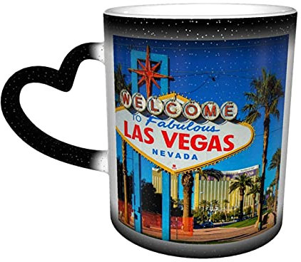 Oaieltj Lustige wärmewechselnde Tassen, „Welcome Las Vegas“, personalisierbar, wärmeempfindlich, Farbwechsel-Tasse, Milch, Tee, magische Kaffeetassen
