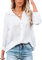 Womens Blouse Casual Long Sleeve Shirt Tops V Neck Button Down Shirts Basic Loose Tunic T Shirts (S, White)