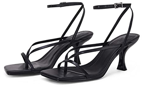 PiePieBuy Womens Kitten Heel Sandals Square Open Toe Ankle Buckle Strap Dress Shoes