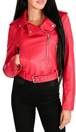 Giubbotto Giacca Donna Eco Pelle Corto Giubbino Chiodo Casual (XS, #A2 Rosso)