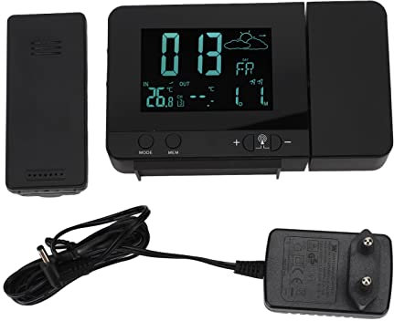 Fdit Digitaler Projektionswecker, 8-Farbbildschirm Projektionswecker Wettervorhersage Snooze USB-Ladeuhr Innen- und Außentemperatur Wetteruhr(#1)