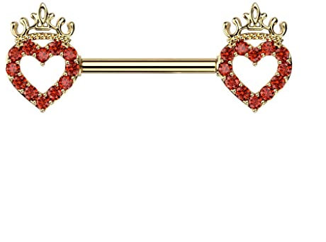 beyoutifulthings Brustwarzen-piercing Zirkonia Rot Pavé Herzen Krone Gold Brust-piercing Nippel-piercing Chirurgenstahl Stab 14-mm
