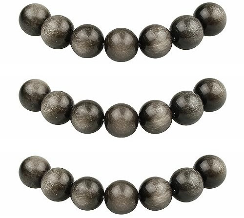 MJDCB Perlen zum Auffädeln 8mm 45 stück Silber Obsidian Halbedelsteine Perlen mit Loch Natürliche Lose Runde Steinperlen für Herstellung Schmuck Armbänder Halsketten