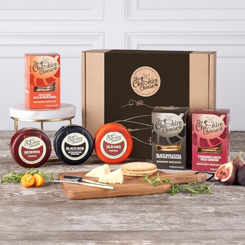 Triple Treat, Cheese & Biscuits Gift Box | 3 Waxed Cheeses (3 x 200g) and 3 flavours of Small-Batch Biscuits, Cheeseboard Gift Set | Cheshire Cheese Company