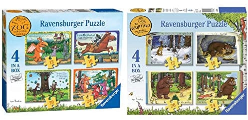 Ravensburger Zog 4 in Box (12, 16, 20, 24 Pieces) Jigsaw Puzzles for Kids Age 3 Years Up & The Gruffalo 4 in Box (12, 16, 20, 24 Pieces) Jigsaw Puzzles for Kids Age 3 Years Up