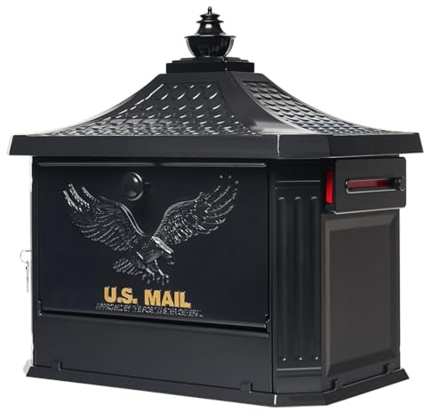 Architectural Mailboxes Hamilton™ Secure, Locking USPS Approved Heavy Duty, Cast Aluminum Metal Post Mounted Mail Box for Outside, Black Large Curbside Mailbox with Magnetic, Lockable Double Doors