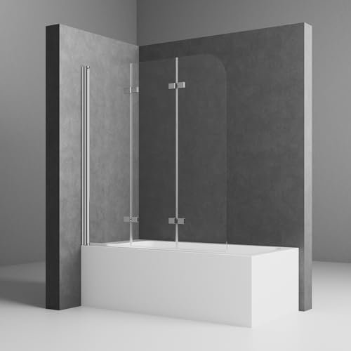 Duschwand für Badewanne 120x140cm Badewannenaufsatz Duschwand 3-teilig Faltbar 6mm ESG Sicherheitsglas Duschabtrennung Badewanne