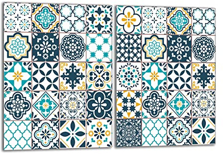 DarHaus Tabla de cortar decorativa de cristal templado y cubre vitro, Placa protectora de vitrocerámica 40 x 52 cm 2 piezas, para inducción, protección contra salpicaduras, decoración, MOSAICO