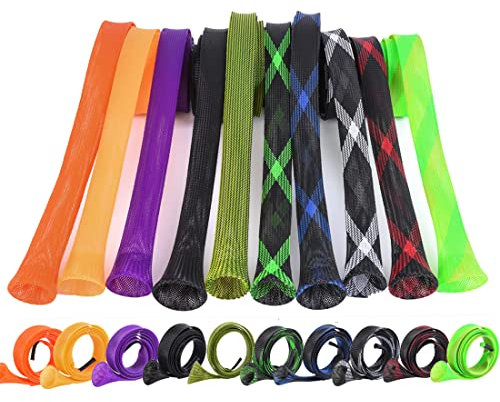 LEOFISHING Fishing Rod Sleeve Braided Mesh Rod Protector Fishing Rod Sock Cover Pole Glove Tools 10 Pcs (10PCS 10COLOR)