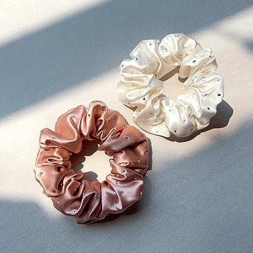 townssilk große Schleife Seide Krawatte, 100% reine Maulbeerseide, 22 Momme, haarfreundlich, luxuriös, elastisch, 2-teilig, weißer Diamant+Rose Diamant