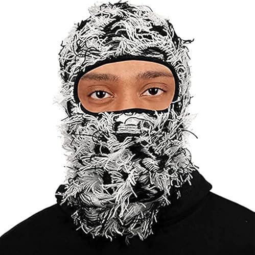 AURORRAN Distressed Balaclava Gestrickte Vollgesichts-Skimaske Trendige Distress-Maske, Einheitsgröße Winterwinddichter Nackenwärmer für Männer und Frauen (1)