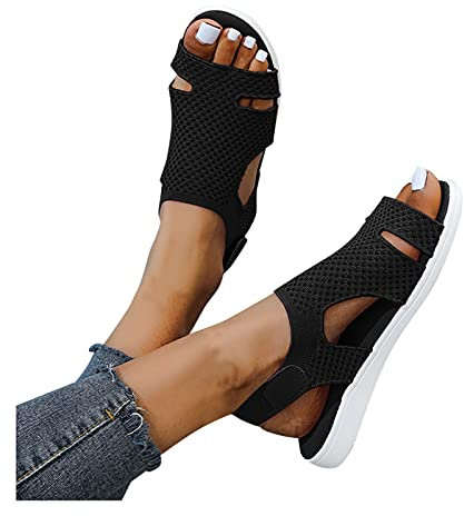 Ortopädicheschuhe Damen Bequeme Mesh Slingback Elipinks Sandalen Barfuß Sandalen Flach Fersensporn Elegant Muffin-Sandalen Schlüpfschuh Leichte Sandaletten Sandalen Sommer Schuhe