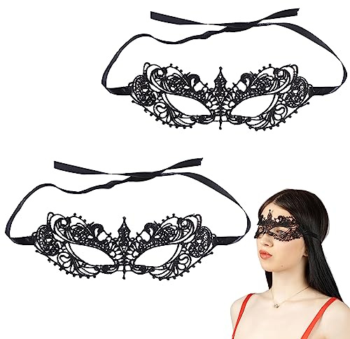 Maskerade Maske,Spitze Maske,Lace Sexy Augenband,Schwarz Sexy Lace Augenmaske für Frauen,Augenmaske für Halloween Karneval Abendkleid Tanz Ball Party,2 Stück