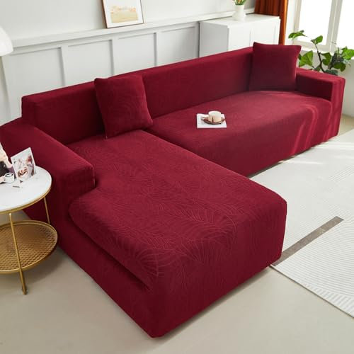 WULTNICEW Sofa Überzug Sofaschoner Sofabezug 2 Sitzer, Sofa Bezug Stretch Sofa Cover Überwurf Universal Couch überzug, Ecksofa für L Form Erfordert Zwei Couchbezug(2SITZER, Dunkelrot)…