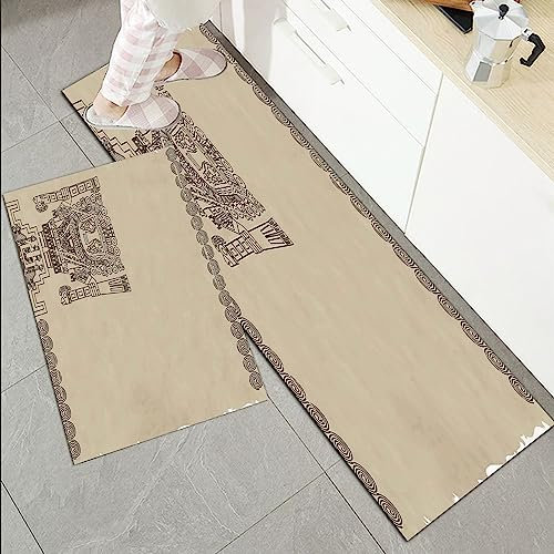 Küchenläufer Küchenmatte 2 Stück 45x70cm+45x120cm,Ureinwohner-, Maya- und Inka-Stammes- Symbol-Aberglaube-ursprüngliche ,Rutschfest Pflegeleicht, Anti-Müdigkeit Küchenteppich Teppich Läufer für Küche