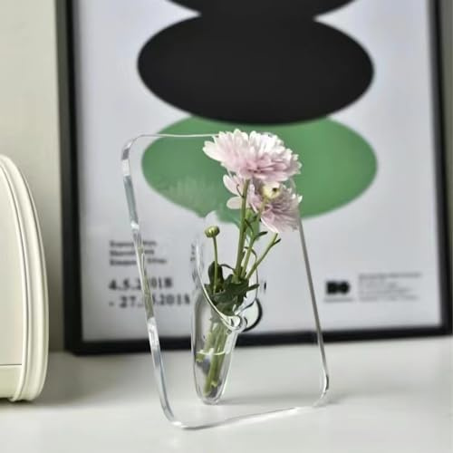 FOWSEEK Blumenvase mit Rahmen, transparente Acrylvase für Blumen, moderne Kunstvasen für Heimdekoration, einzigartige dekorative Vasen für Desktops, Bücherregal, Schlafzimmer, Wohnzimmer, Hochzeit,