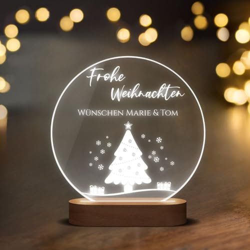 CHRISCK design Personalisiertes LED-Acrylglasbild mit Weihnachtsmotiven – Einzigartige Weihnachtsdeko mit individueller Gravur - Weihnachtliches Nachtlicht