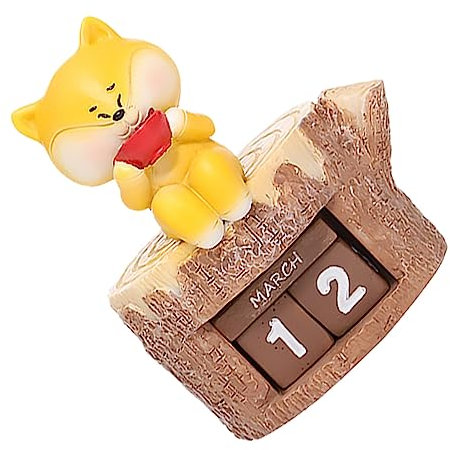 EXCEART Kalender Schmuckstücke - Heimdekorationen Desktop-kalender Tischkalender Aus Holz Dekorativ Großer Tischkalender 2021 Holzdekor Karikatur Ornamente Büro Harz