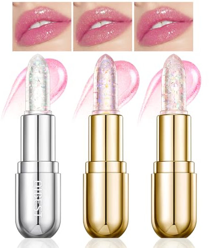 Skynest Aderier Glimmer Balm 3 Stück Lippenbalsam mit pH-Wert, Farbwechsel-Lippenstift und Glitzer-Konfetti-Balsam, vegan und zertifiziert