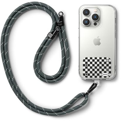 Ringke Holder Link Strap Checkerboard Black [Kordel mit TPU Design-Tag] Crossbody Handykette Universal zum Umhängen Kompatibel mit Universeller Handyhülle - Charcoal & Gray